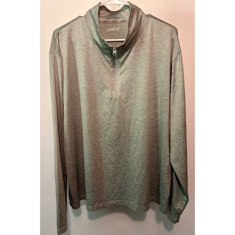 3 Paces Mens Quarter Zip Pullover Light Gray Heathered Athletic Shirt XL